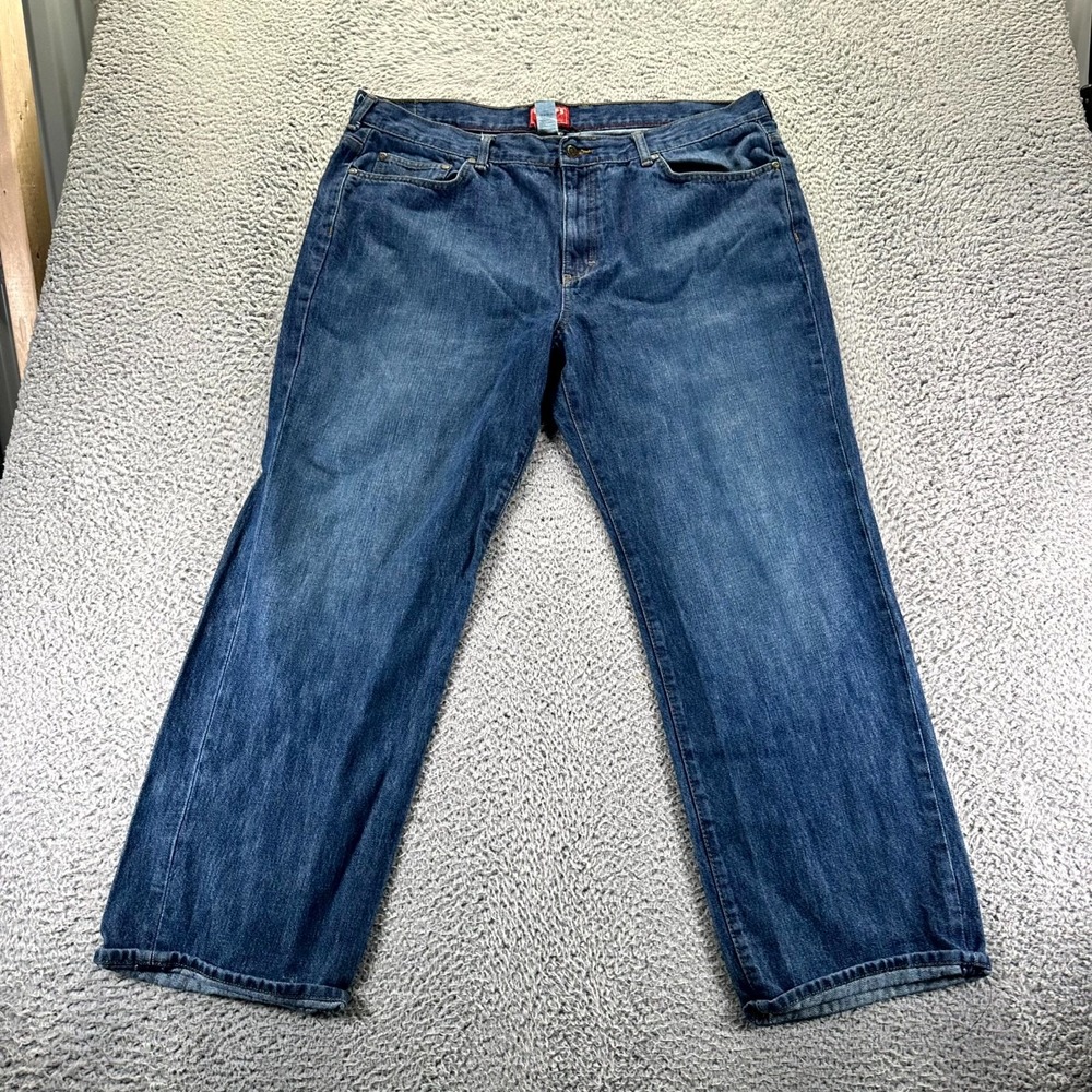 Chaps Jeans Men 40x30 Blue Cotton Denim Straight Faded Baggy Dark Wash Workwear